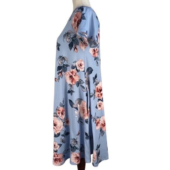 CES FEMME‎ RAGLAN SHORT SLEEVE CREW NECK FLOWY FLORAL DRESS BLUE MULTI SMALL EUC - Picture 4 of 12